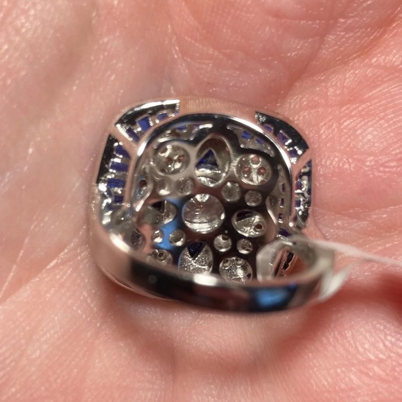 Sapphire and CZ Rhodium Over 925 Sz 5 Ring - Picture 7 of 11